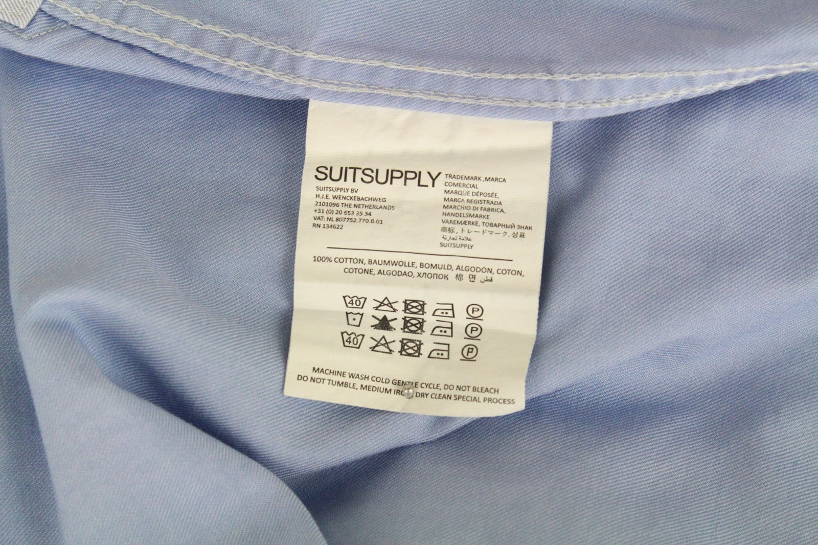 SUITSUPPLY Men's Formal Shirt ~2XS Light Blue Cutaway Egyptian Cotton Slim Fit