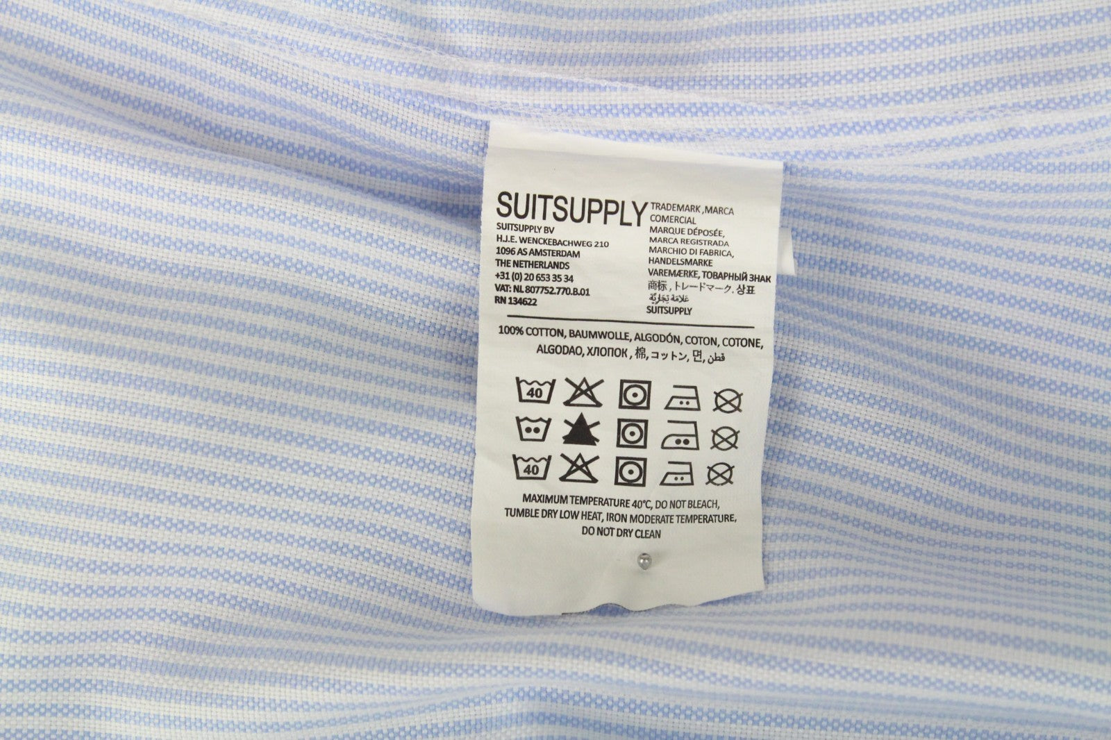 SUITSUPPLY Men's Formal Shirt 45L/17 3/4L Light Blue Striped Cotton Extra Slim