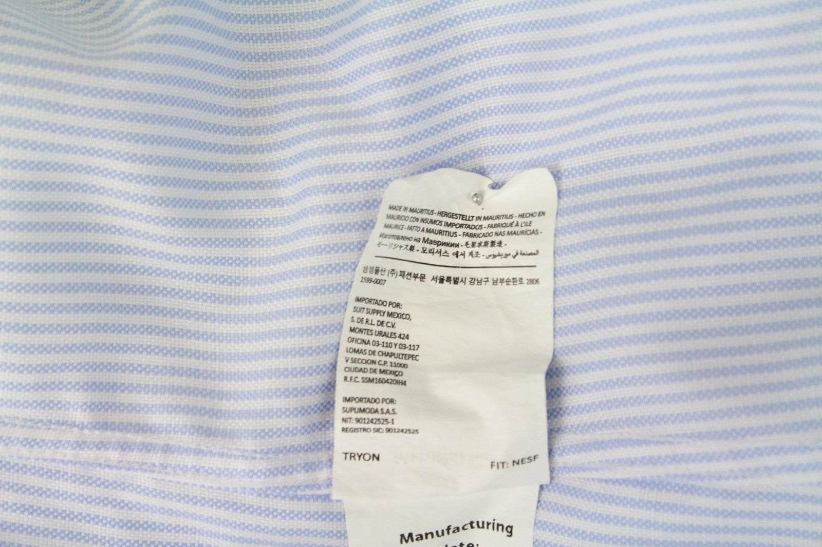 SUITSUPPLY Men's Formal Shirt 45L/17 3/4L Light Blue Striped Cotton Extra Slim