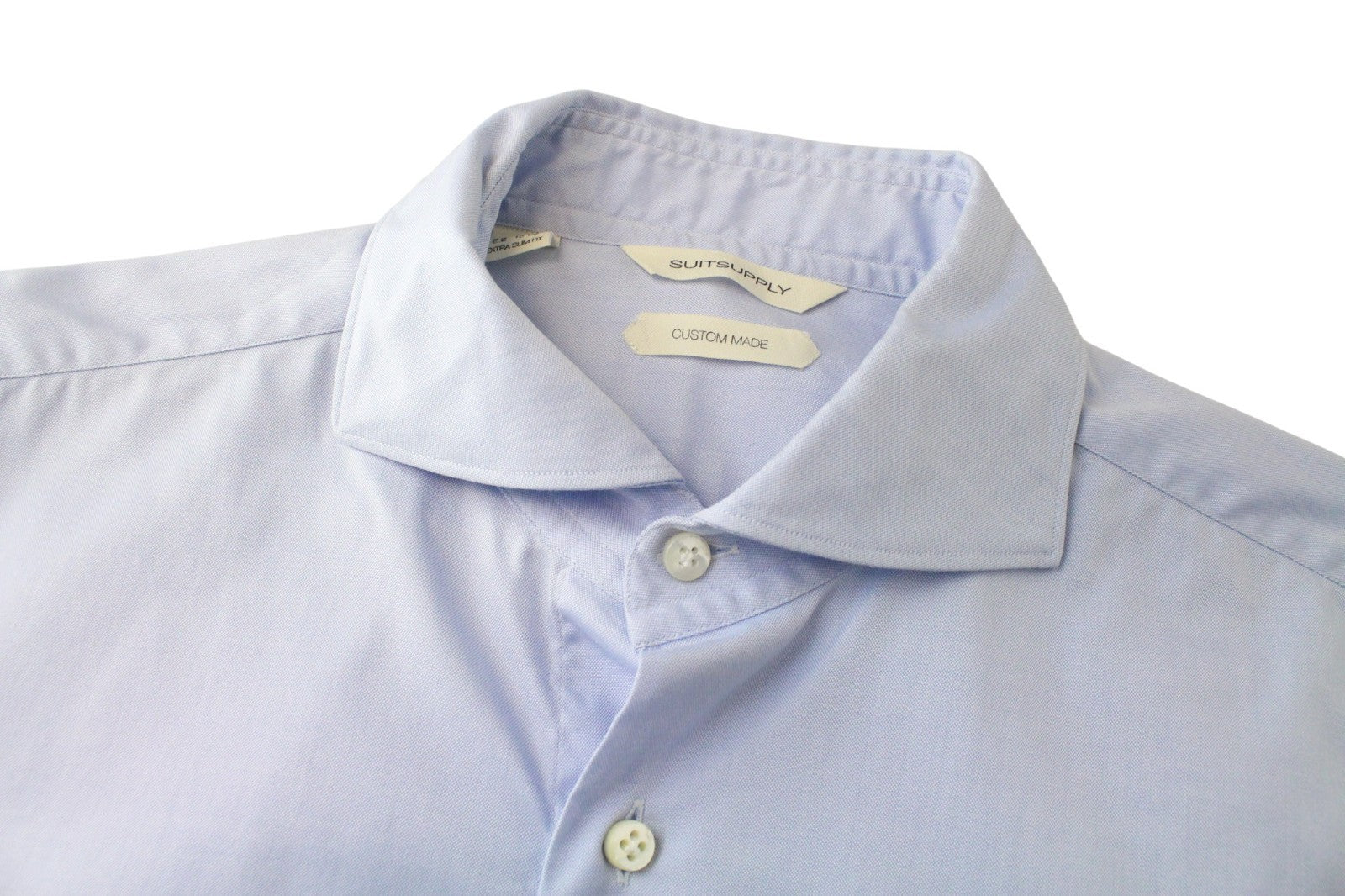 SUITSUPPLY Men's Formal Shirt 39/15 1/2 Light Blue Extra Slim Cotton Cutaway