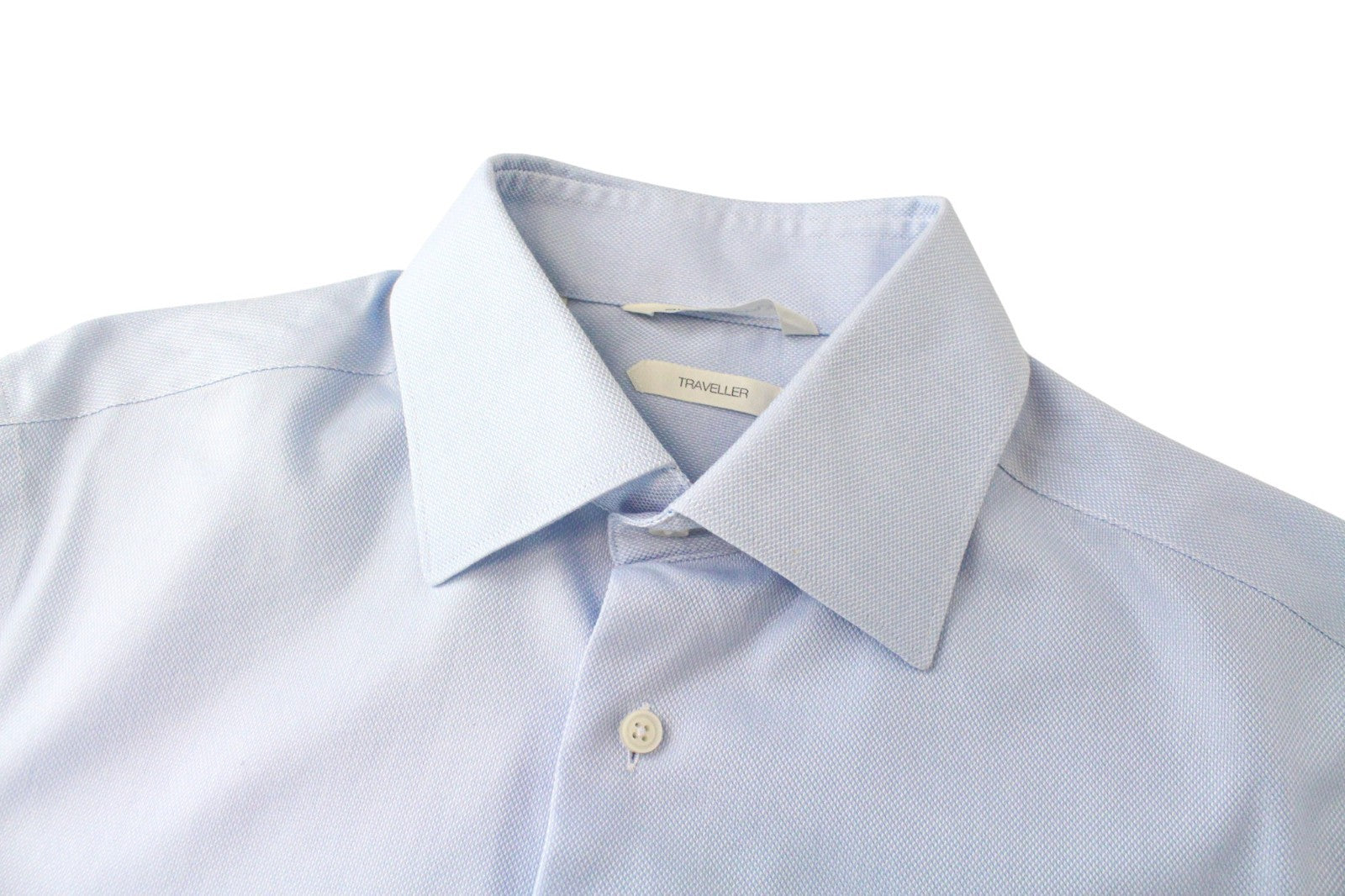 SUITSUPPLY Men's Formal Shirt 38/15 Light Blue Cotton Slim Fit Melange Design