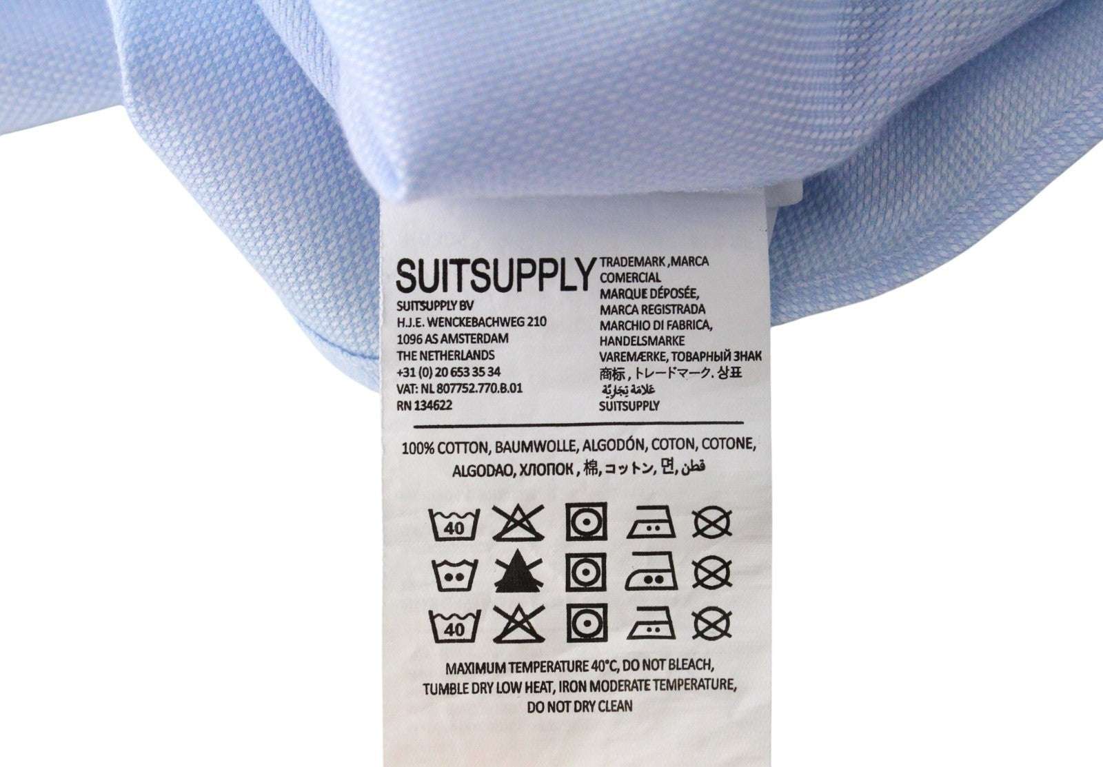 SUITSUPPLY Men's Formal Shirt 38/15 Light Blue Cotton Slim Fit Melange Design