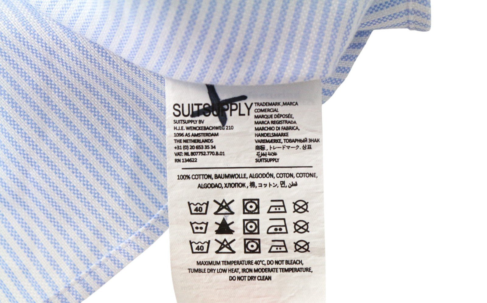 SUITSUPPLY Men's Formal Shirt 41L/16L Blue Striped Cotton Extra Slim Try On