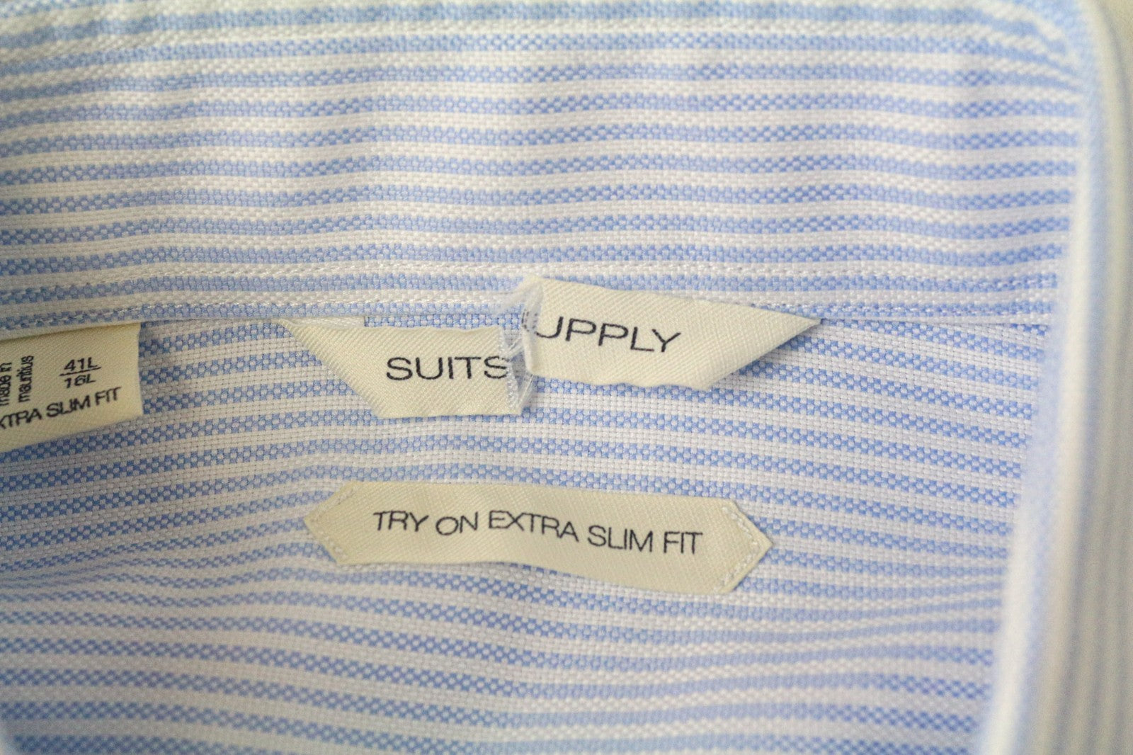 SUITSUPPLY Men's Formal Shirt 41L/16L Blue Striped Cotton Extra Slim Try On