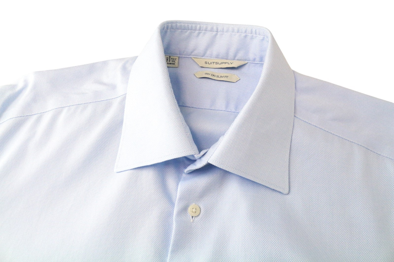 SUITSUPPLY Men's Formal Shirt 43.7/17L Light Blue Try On Cotton Slim Fit