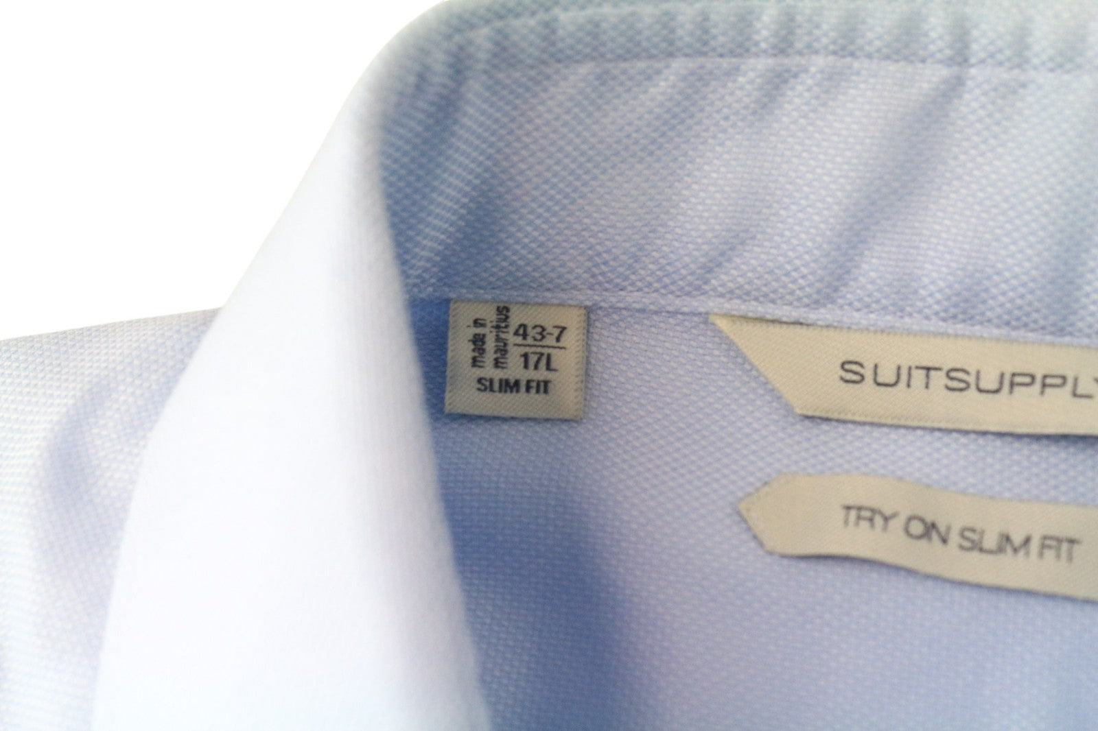 SUITSUPPLY Men's Formal Shirt 43.7/17L Light Blue Try On Cotton Slim Fit
