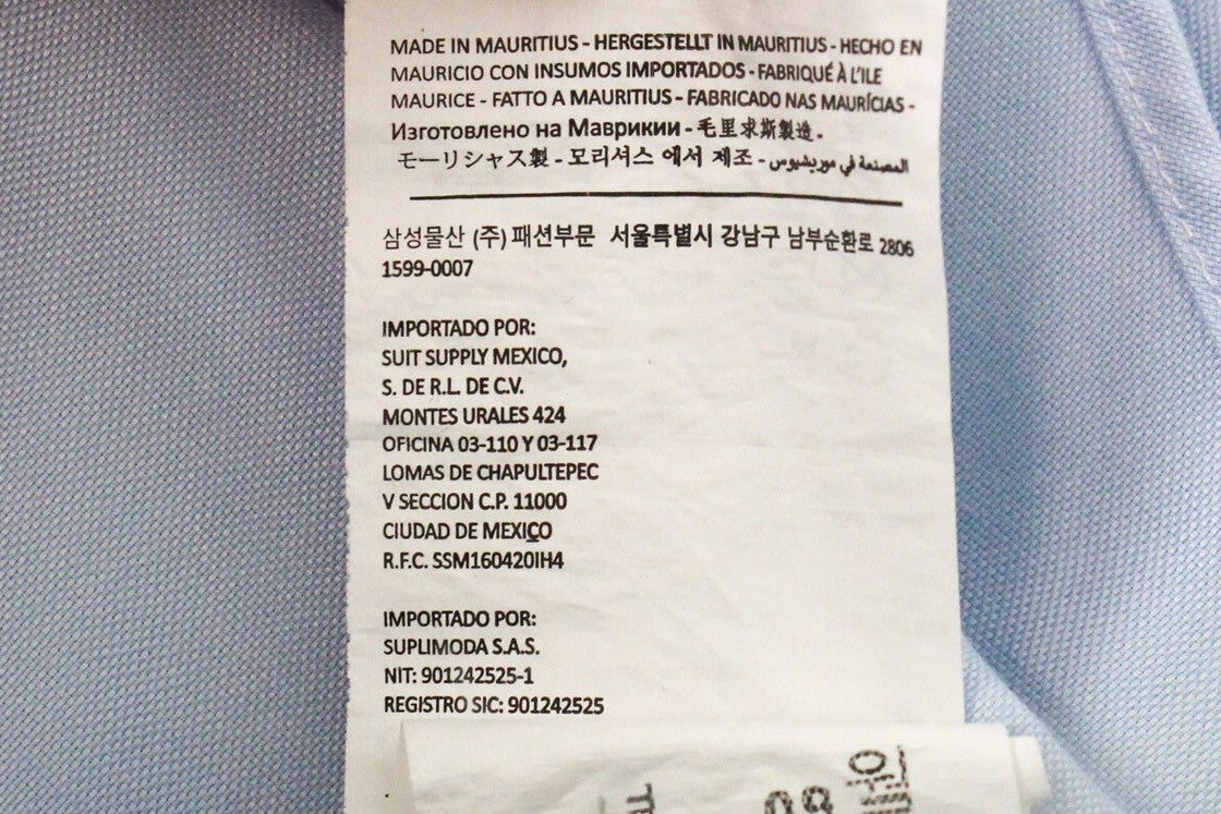 SUITSUPPLY Men's Formal Shirt 44/17 1/2 Blue Cotton Long Sleeve Slim Fit