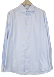 SUITSUPPLY Men's Formal Shirt 46/18 Blue Striped Cotton Long Sleeve Extra Slim