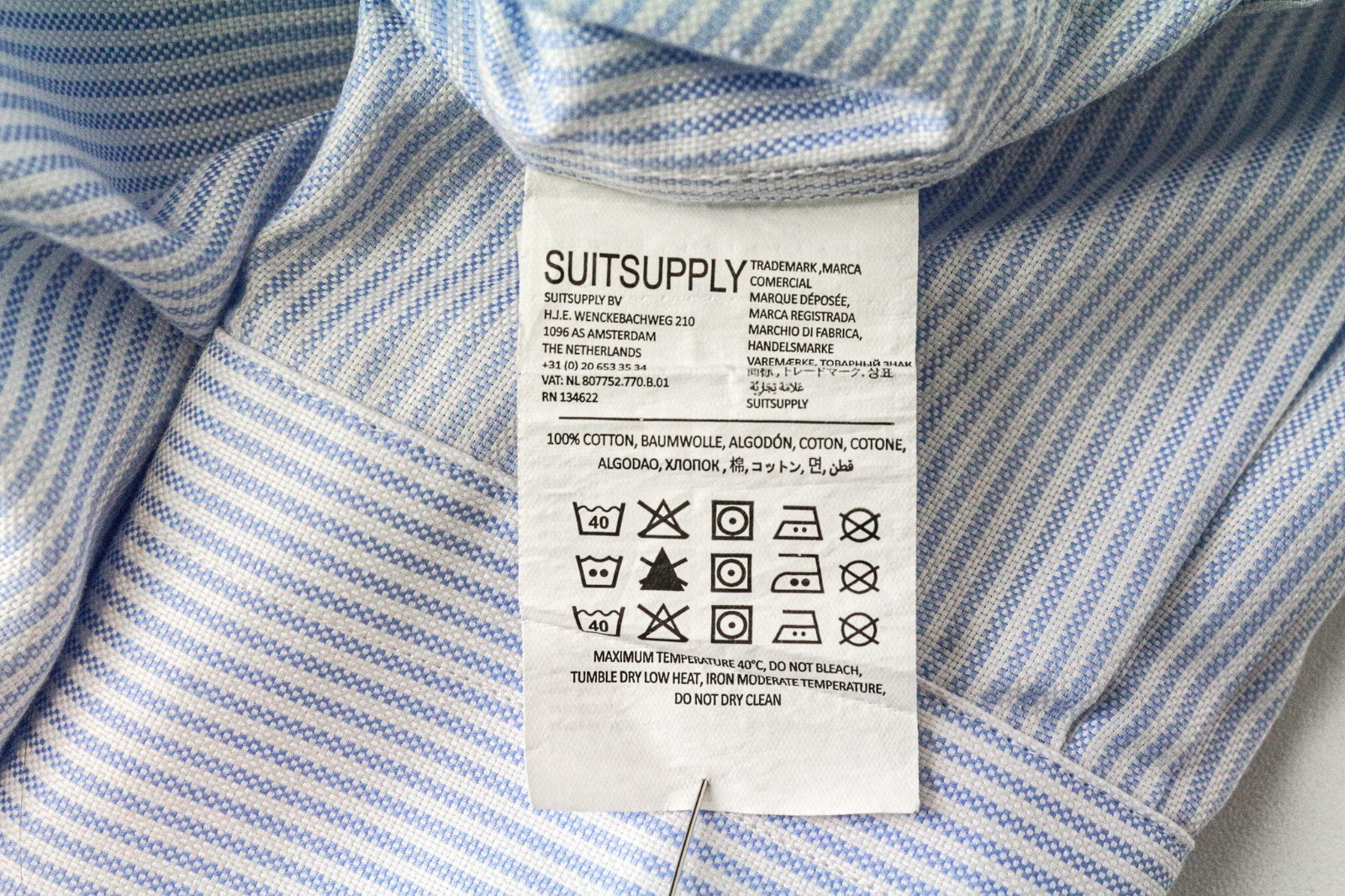 SUITSUPPLY Men's Formal Shirt 46/18 Blue Striped Cotton Long Sleeve Extra Slim