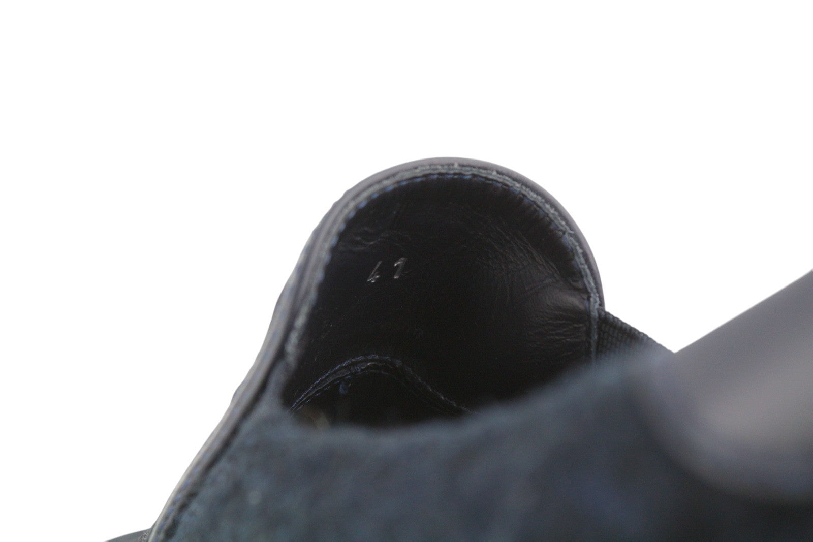 MONCLER vyriški bateliai su tamsiai mėlyna džinso imitacija, užsegami su migdolų nosimis ir odiniais akcentais 