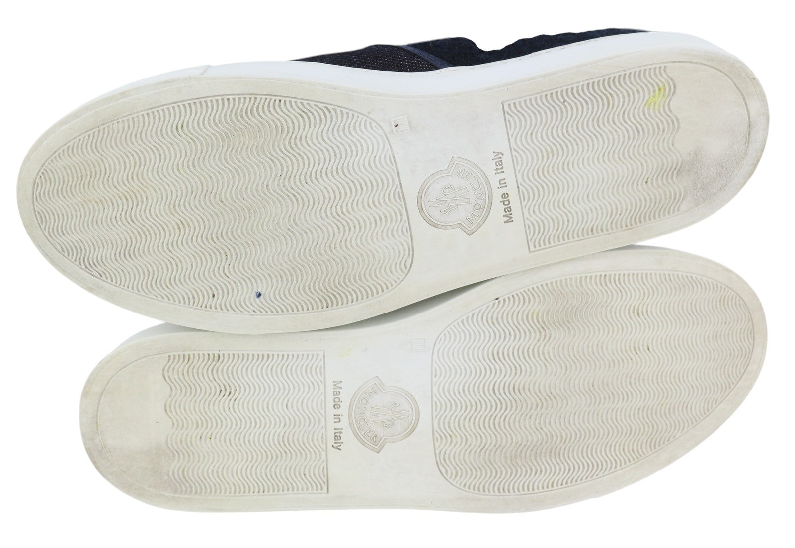 MONCLER vyriški bateliai su tamsiai mėlyna džinso imitacija, užsegami su migdolų nosimis ir odiniais akcentais 