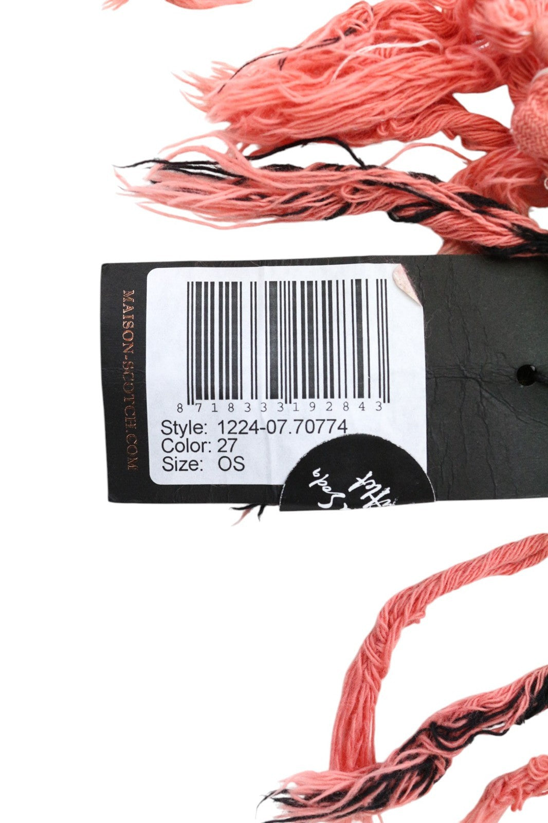 MAISON SCOTCH Women's Scarf OS Pink Striped Cotton Lightweight with Tassels