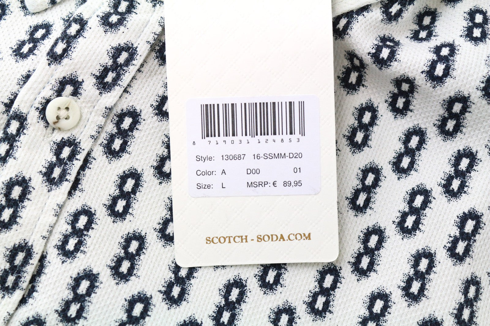 SCOTCH &amp; SODA Ams Couture vyriški marškiniai L mėlynai balta raštuota medvilninė suknelė