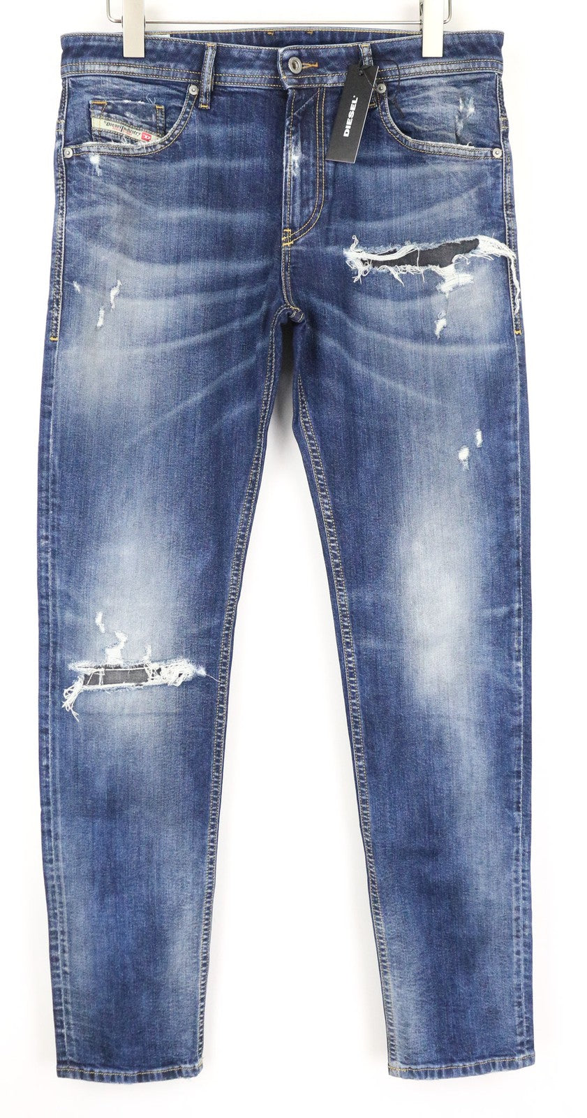 DIESEL Men's Jeans ~W35/L34 Slim Blue Washed Distressed Cotton 5-Pocket