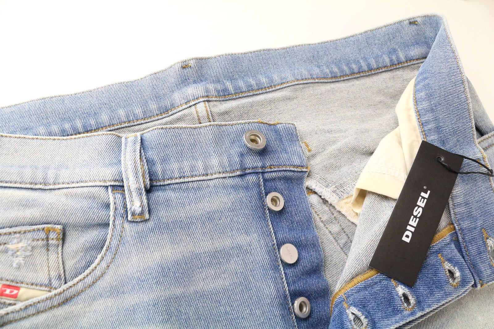 DIESEL D-Eetar 081AK Men's Jeans W34/L32 Blue Cotton Stretch Aged Tapered Fit