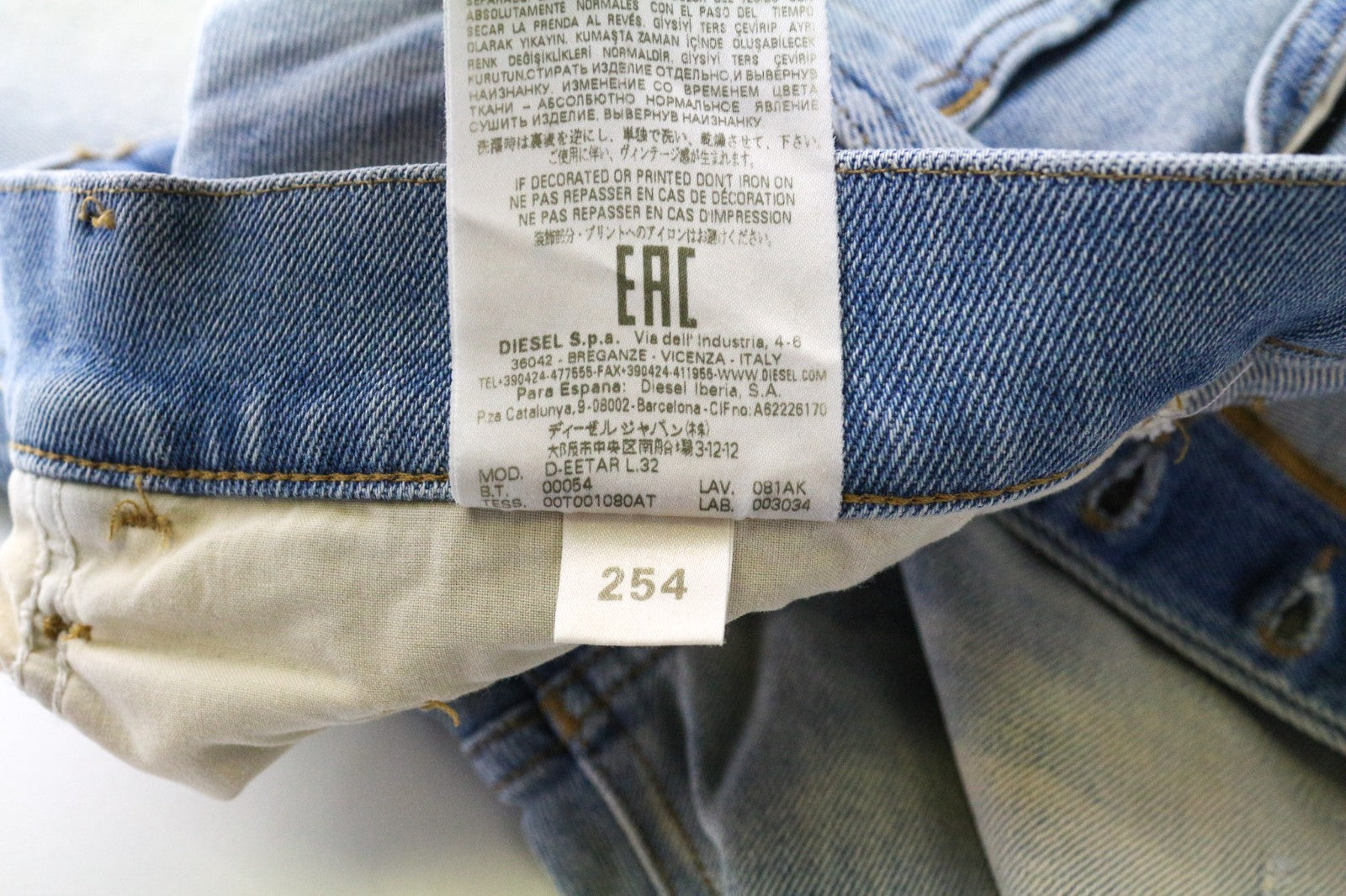 DIESEL D-Eetar 081AK Men's Jeans W34/L32 Blue Cotton Stretch Aged Tapered Fit