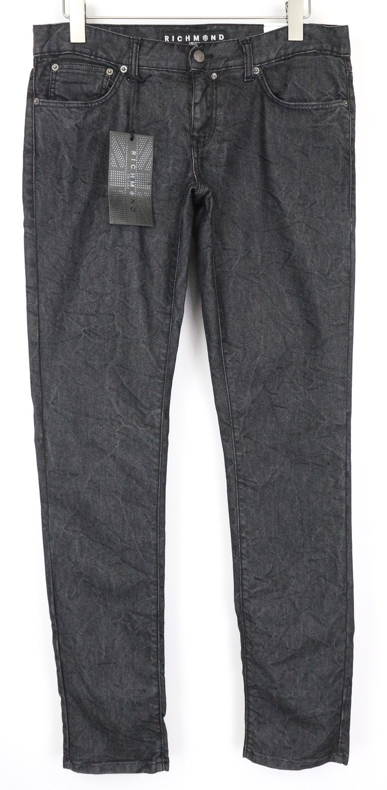 RICHMOND vyriški džinsai W32 itin aptempti, juodi, medvilninio mišinio, 5 kišenių, tamprūs 