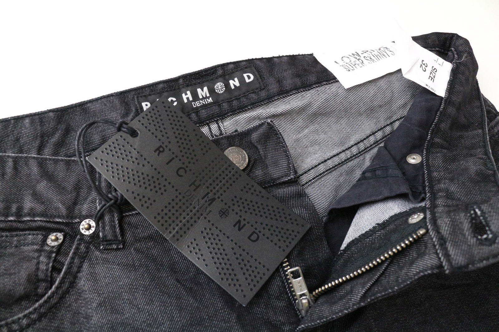 RICHMOND vyriški džinsai W32 itin aptempti, juodi, medvilninio mišinio, 5 kišenių, tamprūs 