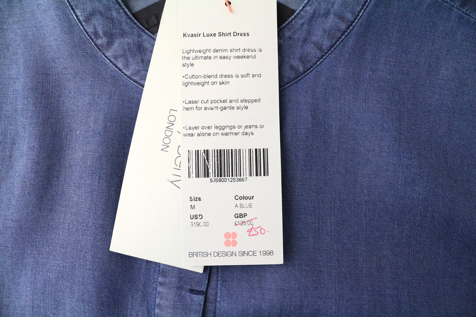 SWEATY BETTY Kvasir Luxe moteriška suknelė M mėlyna marškinių stiliaus sagomis ilgomis rankovėmis 