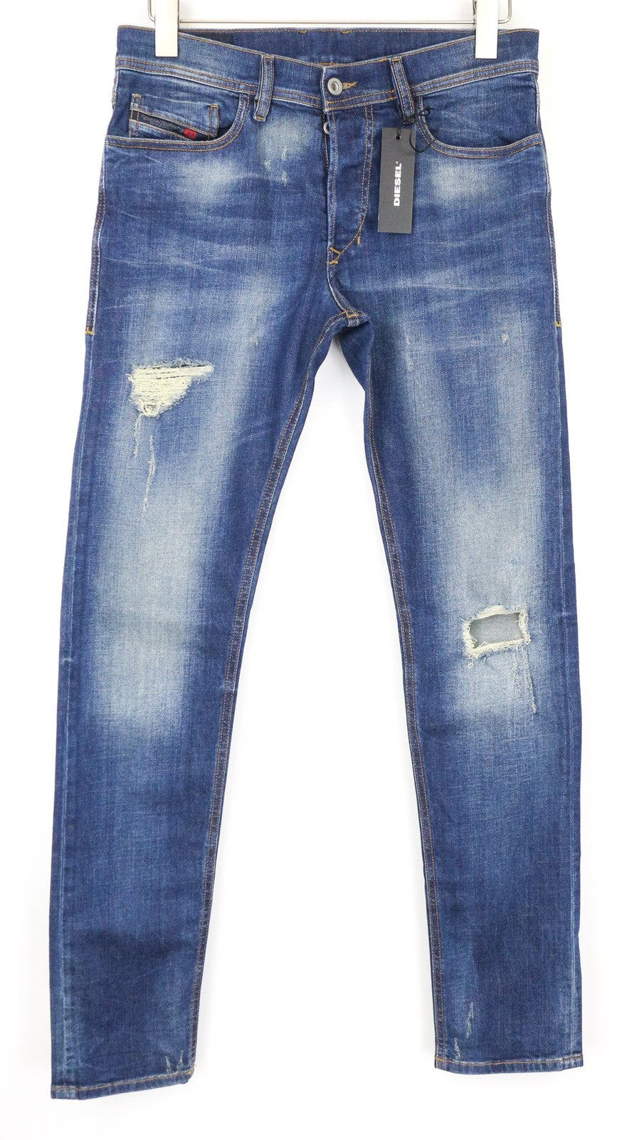 DIESEL Tepphar 084TX Men's Jeans W28/L32 Slim Carrot Blue Cotton Ripped Denim