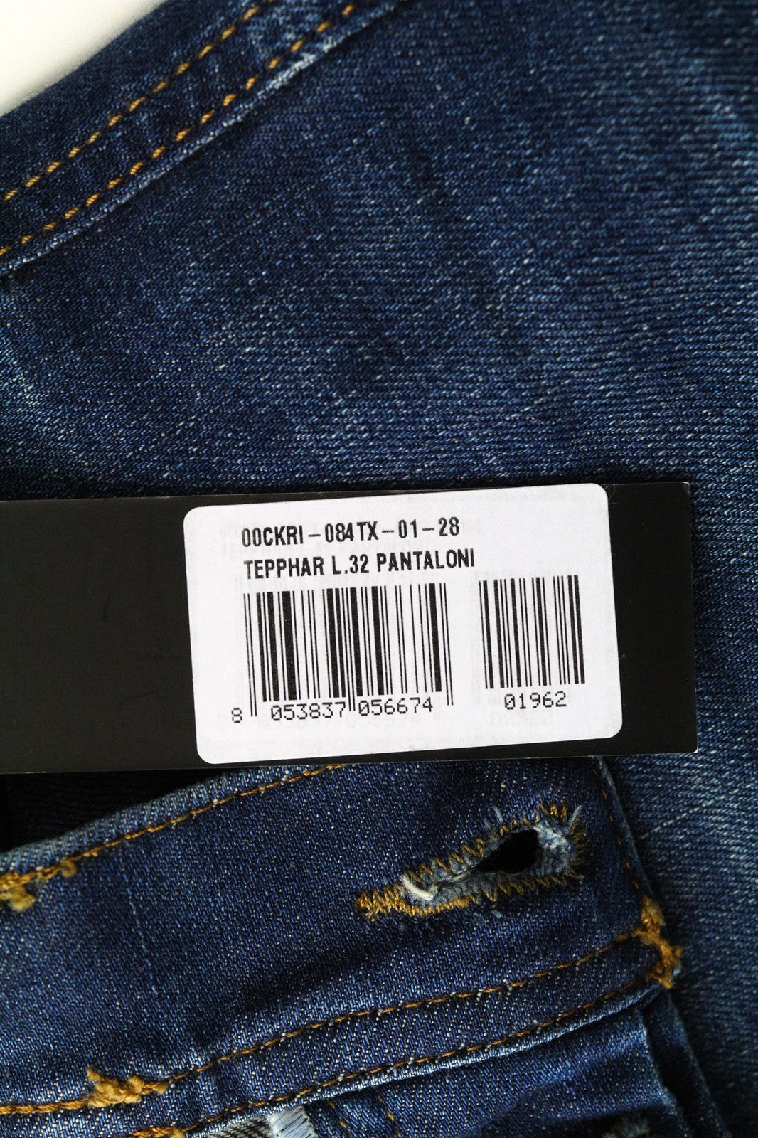 DIESEL Tepphar 084TX Men's Jeans W28/L32 Slim Carrot Blue Cotton Ripped Denim