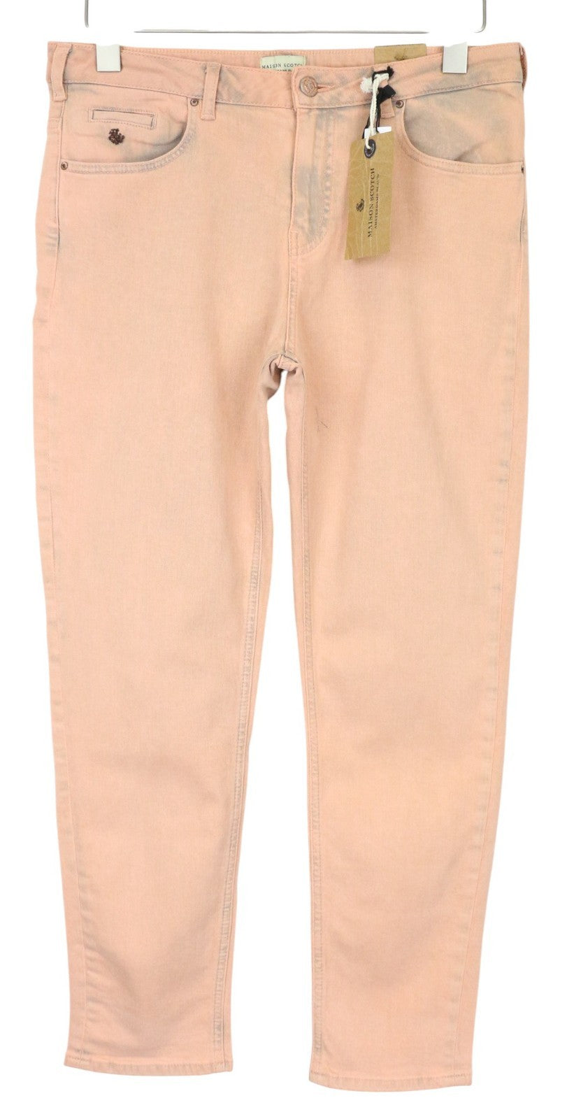 MAISON SCOTCH Petit Ami moteriški džinsai W28 Slim Boyfriend rožinės spalvos, tamprios medvilnės 