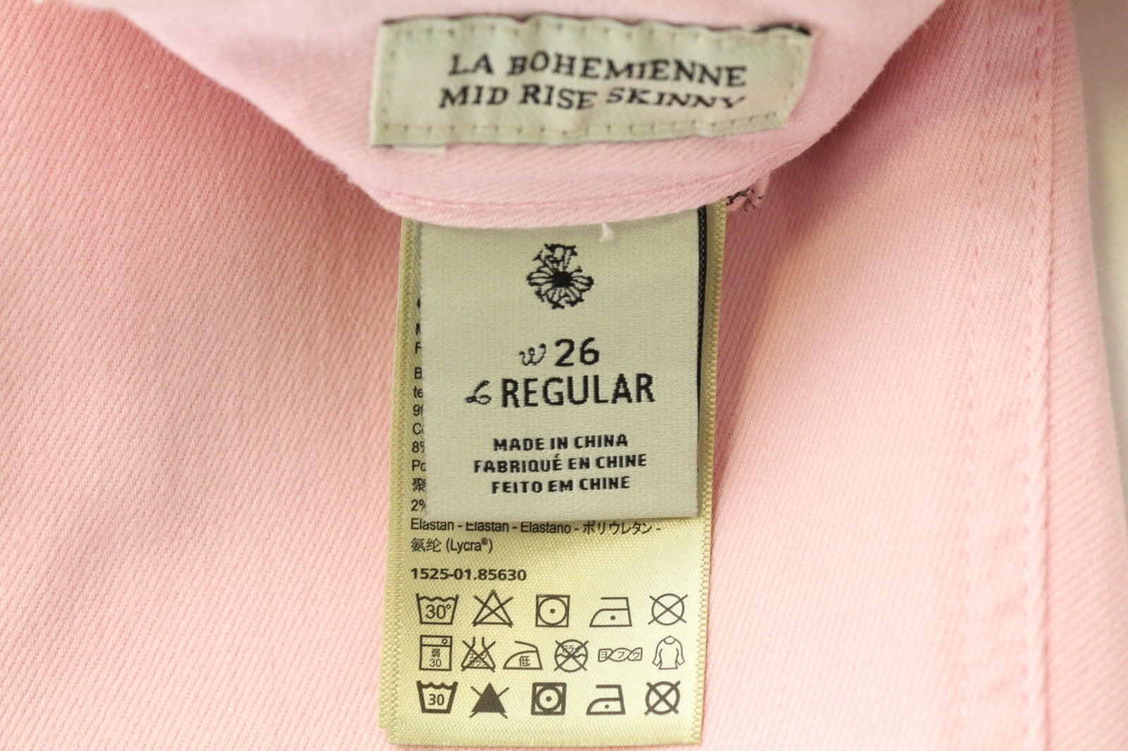 MAISON SCOTCH La Bohemienne moteriški džinsai W26 aptempti rožiniai tamprūs medvilniniai džinsai 