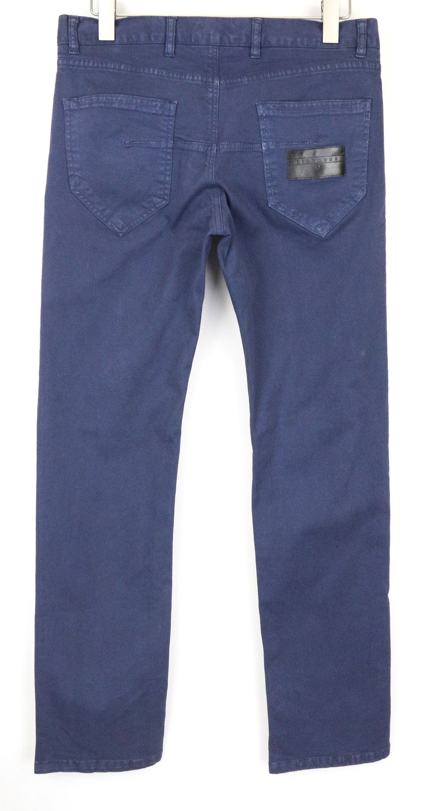 RICHMOND vyriškos kelnės 48 mėlynos medvilnės tamprios plokščio priekio laisvalaikio stiliaus 