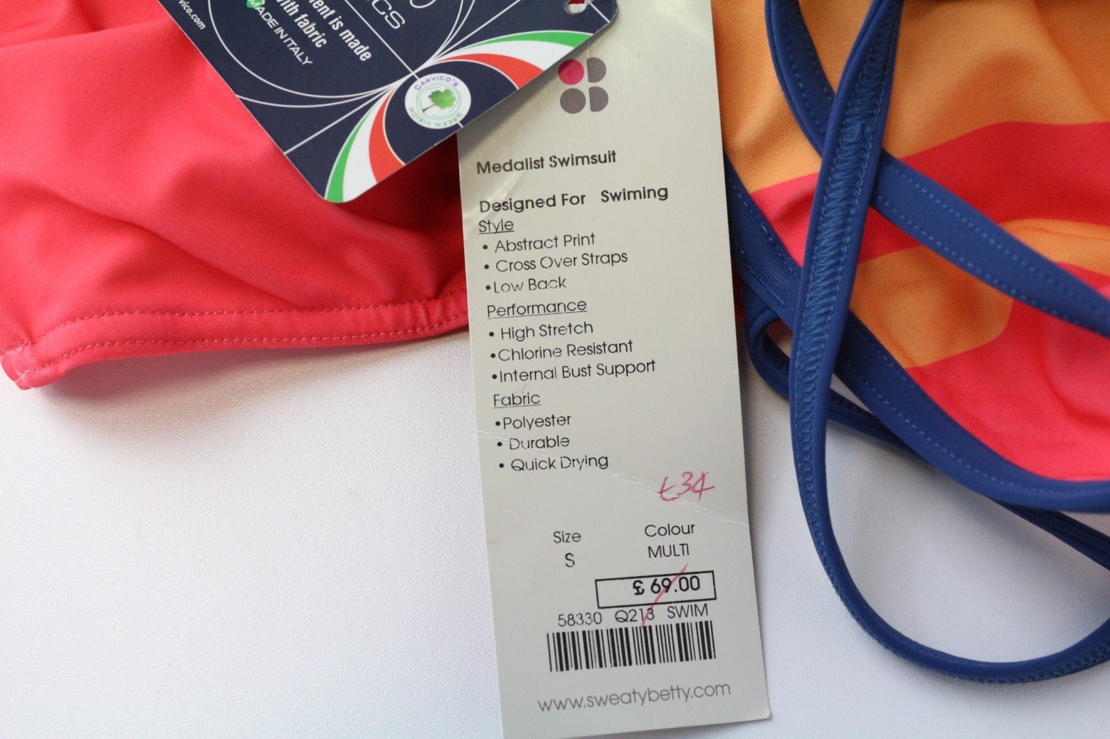 SWEATY BETTY Medalist moteriškas maudymosi kostiumėlis su žema nugara ir detalėmis, rožinis 