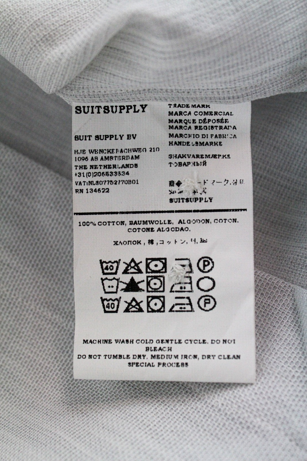 SUITSUPPLY Men's Formal Shirt ~S Light Grey Slim Twill Pure Cotton Classic