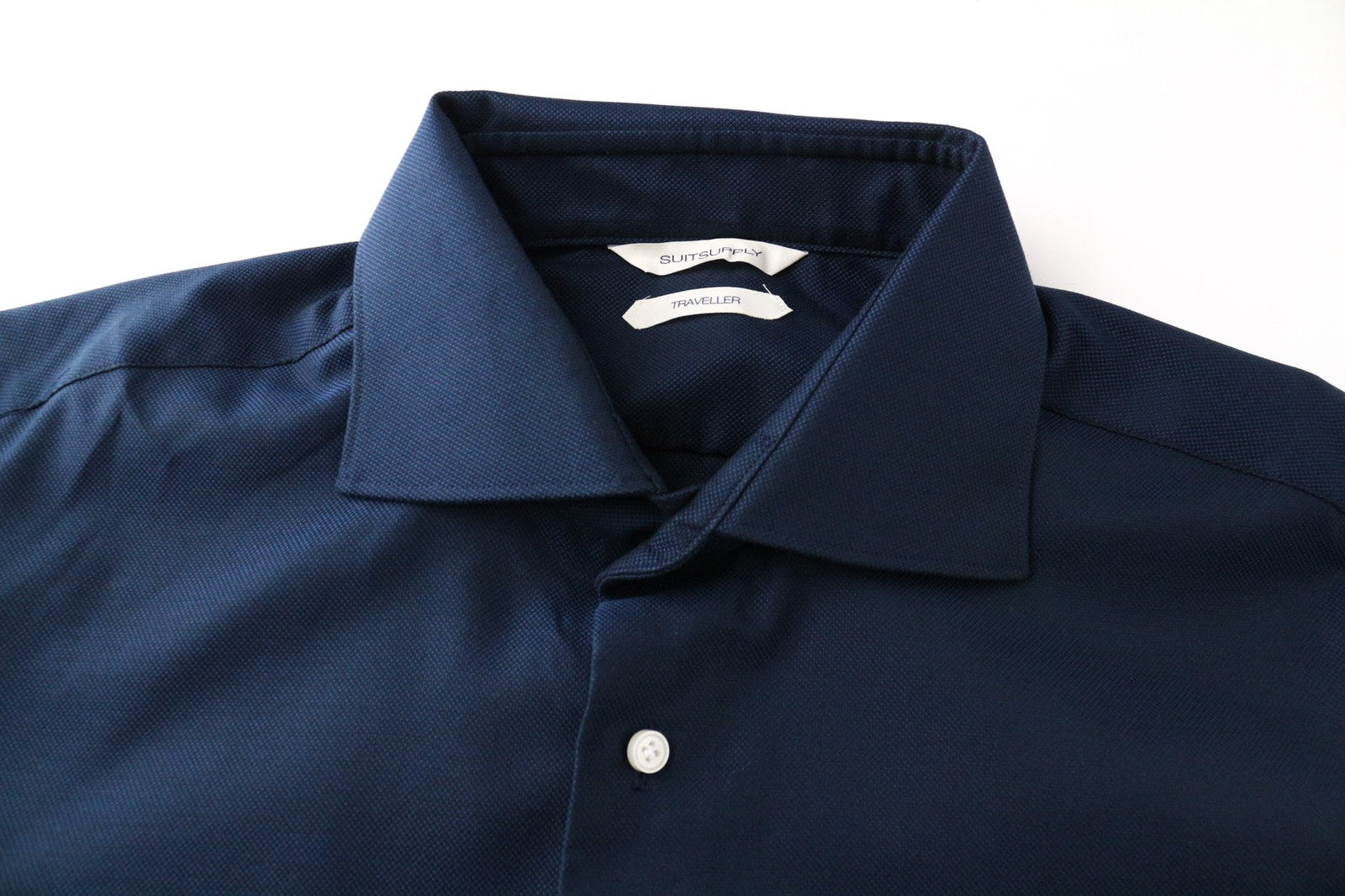 SUITSUPPLY vyriški formalūs marškinėliai, 43 l, tamsiai mėlyni melanžo spalvos, ypač ploni, keliautojams 