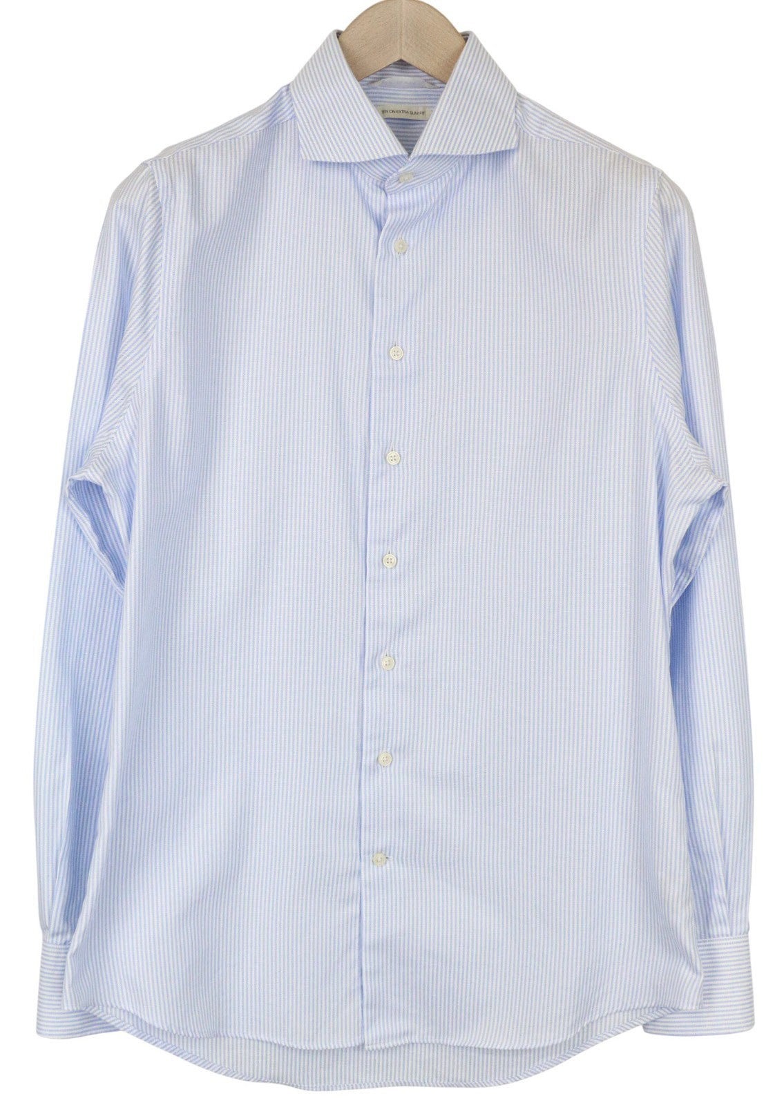 SUITSUPPLY Men's Formal Shirt 40/15 3/4 Blue Extra Slim Pure Cotton Striped