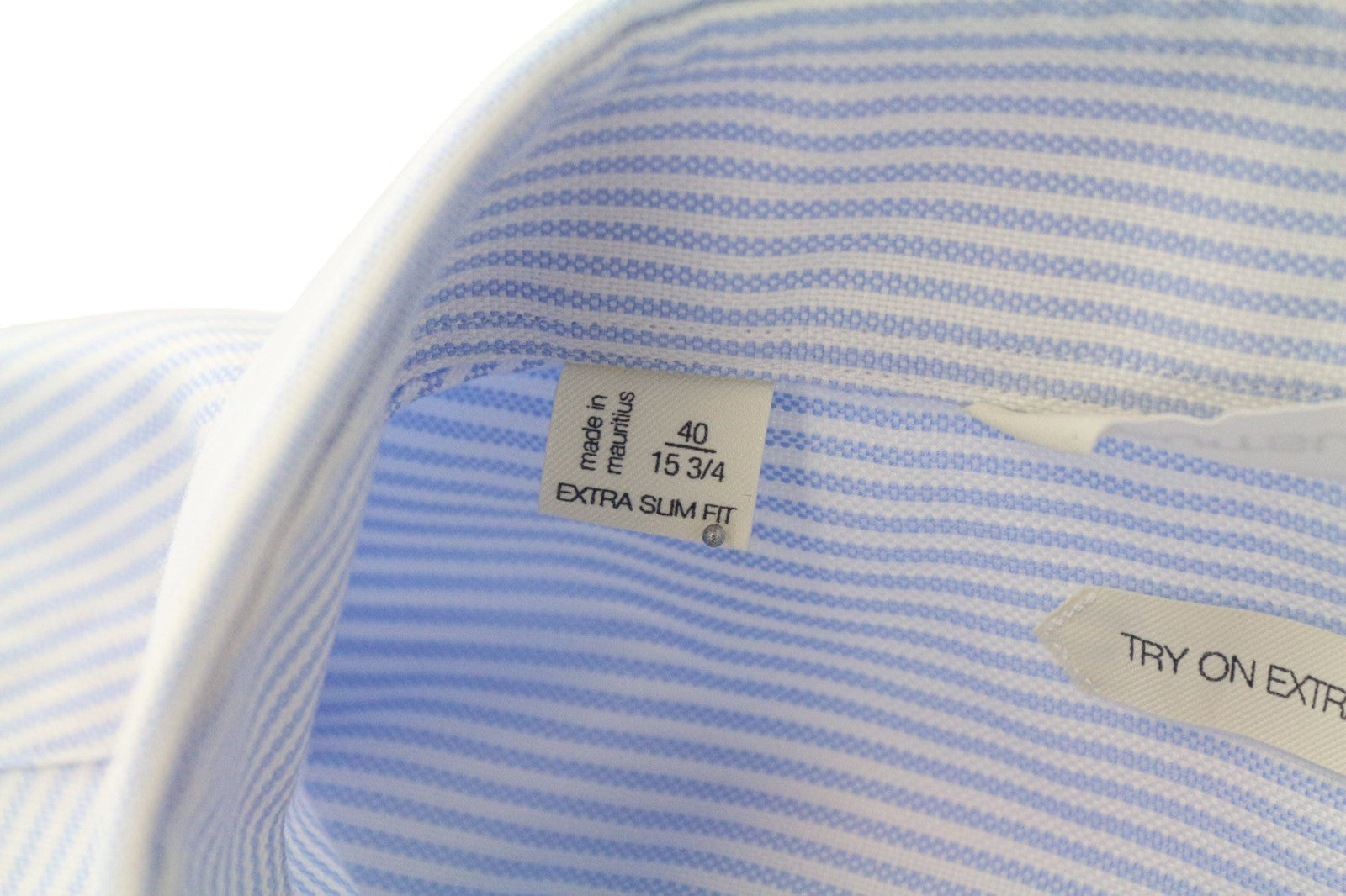 SUITSUPPLY Men's Formal Shirt 40/15 3/4 Blue Extra Slim Pure Cotton Striped