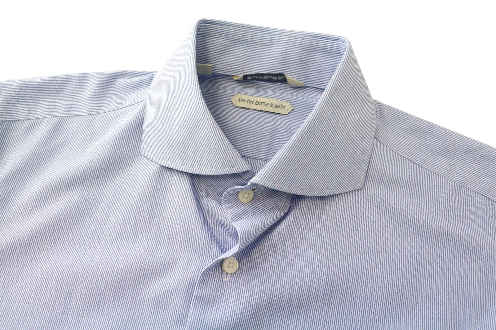 SUITSUPPLY Men's Formal Shirt 39/15 1/2 Blue Striped Cotton Cutaway