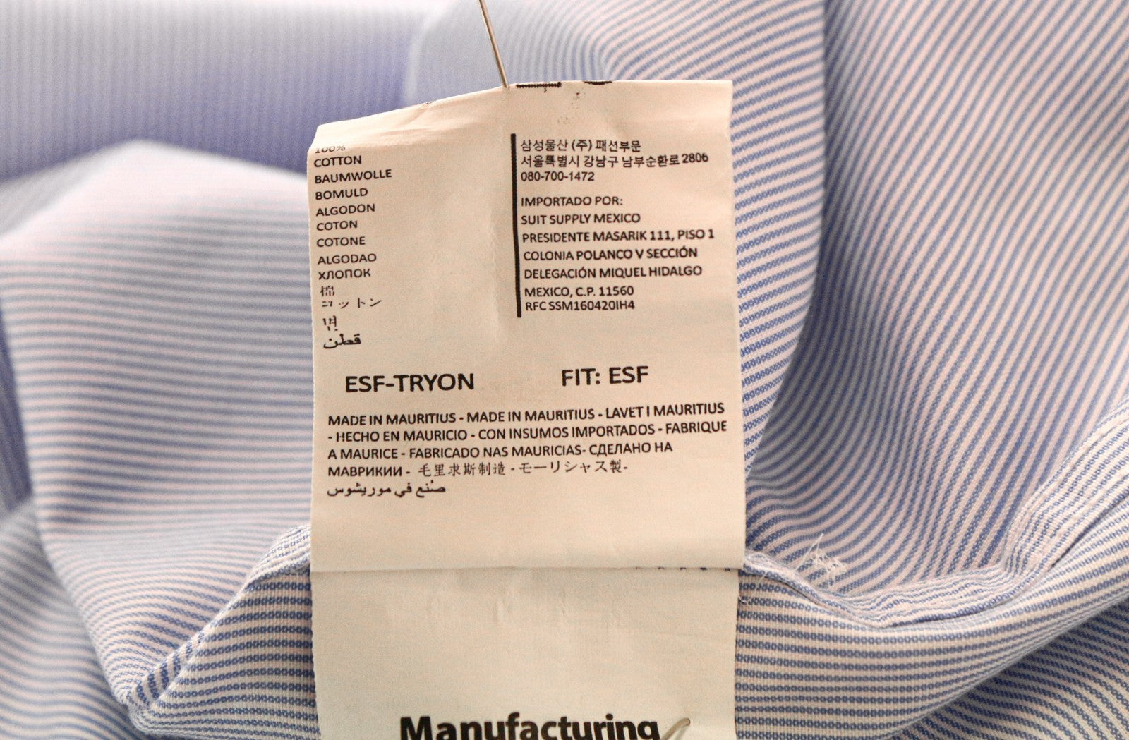 SUITSUPPLY Men's Formal Shirt 39/15 1/2 Blue Striped Cotton Cutaway