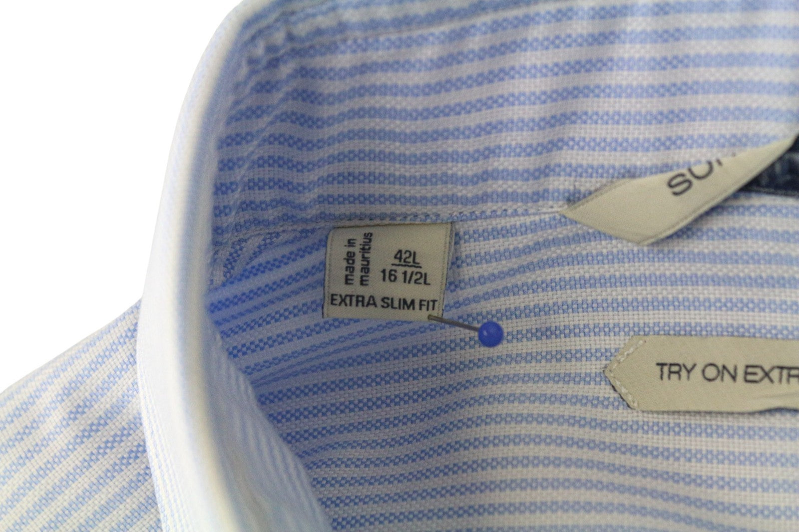 SUITSUPPLY Men's Formal Shirt 42L/16 1/2L Blue Striped Extra Slim Cotton