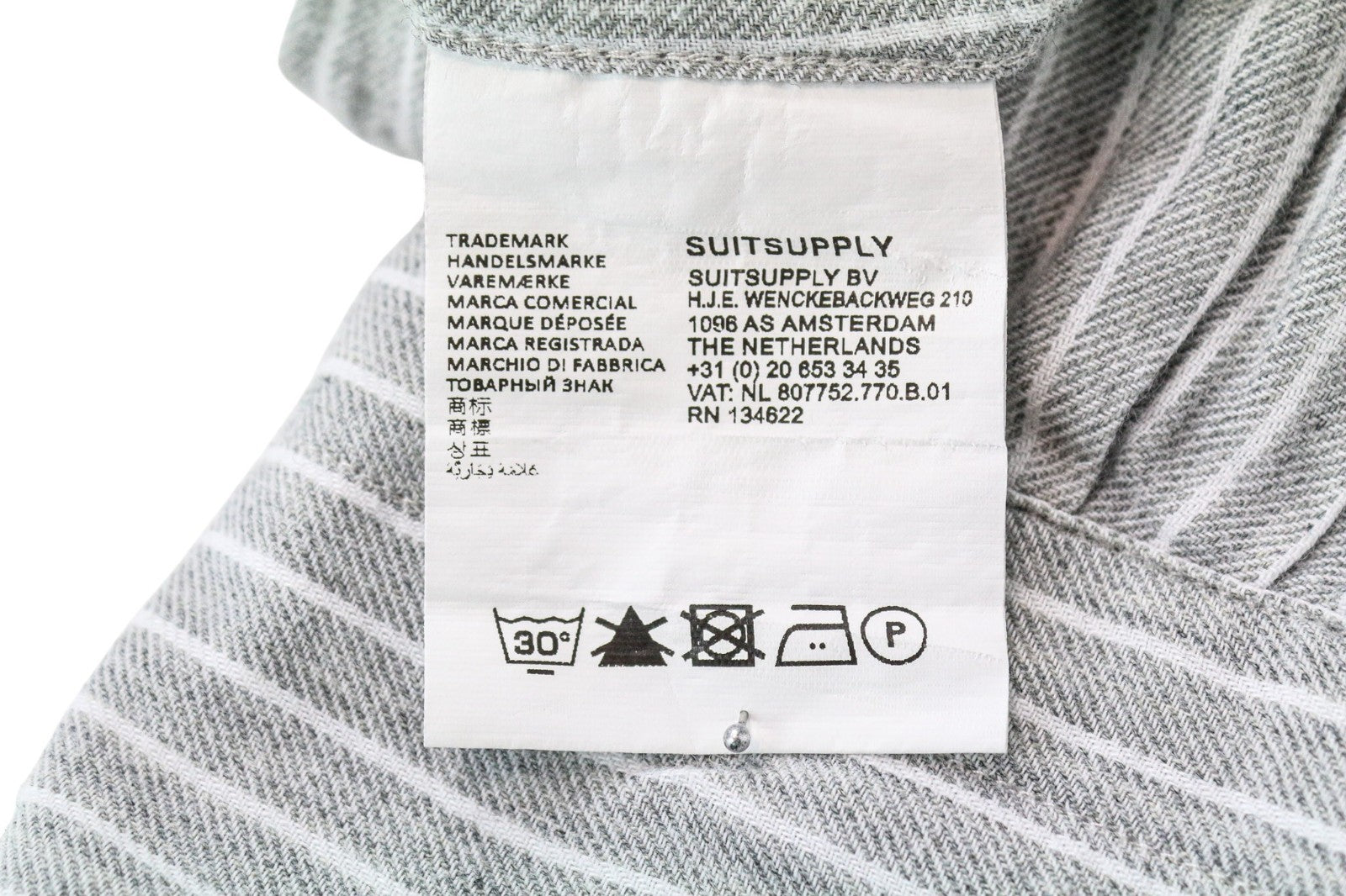 SUITSUPPLY vyriški formalūs marškiniai, 38/15, pilki, dryžuoti, ploni, iš egiptietiškos medvilnės 