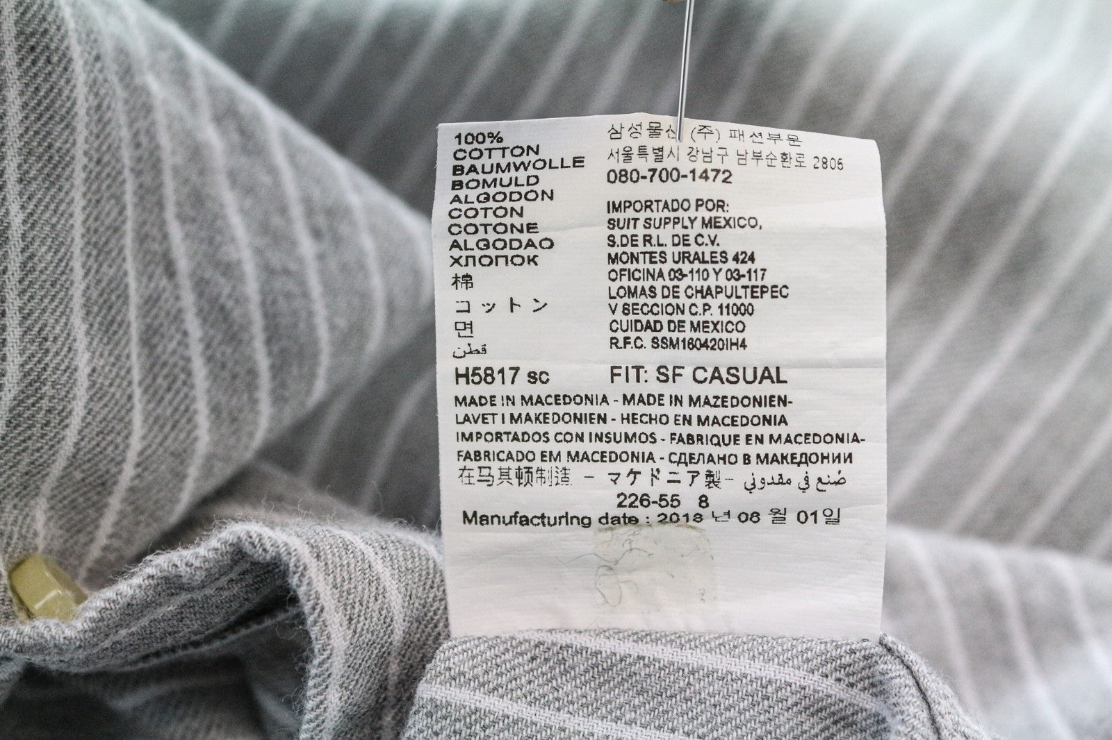 SUITSUPPLY vyriški formalūs marškiniai, 38/15, pilki, dryžuoti, ploni, iš egiptietiškos medvilnės 