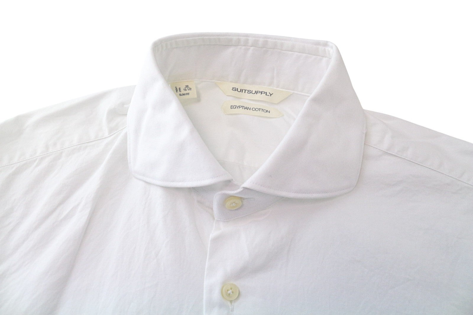 SUITSUPPLY Men's Formal Shirt 39/15 1/2 White Slim Egyptian Cotton Cuff
