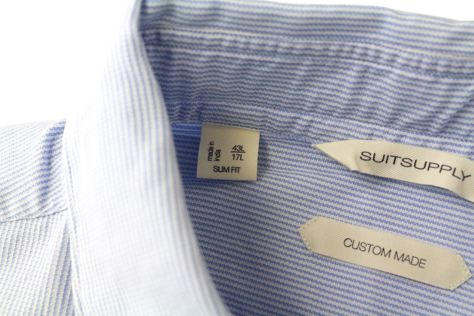 SUITSUPPLY Men's Formal Shirt 43L/17L Blue Extra Slim Striped Cotton