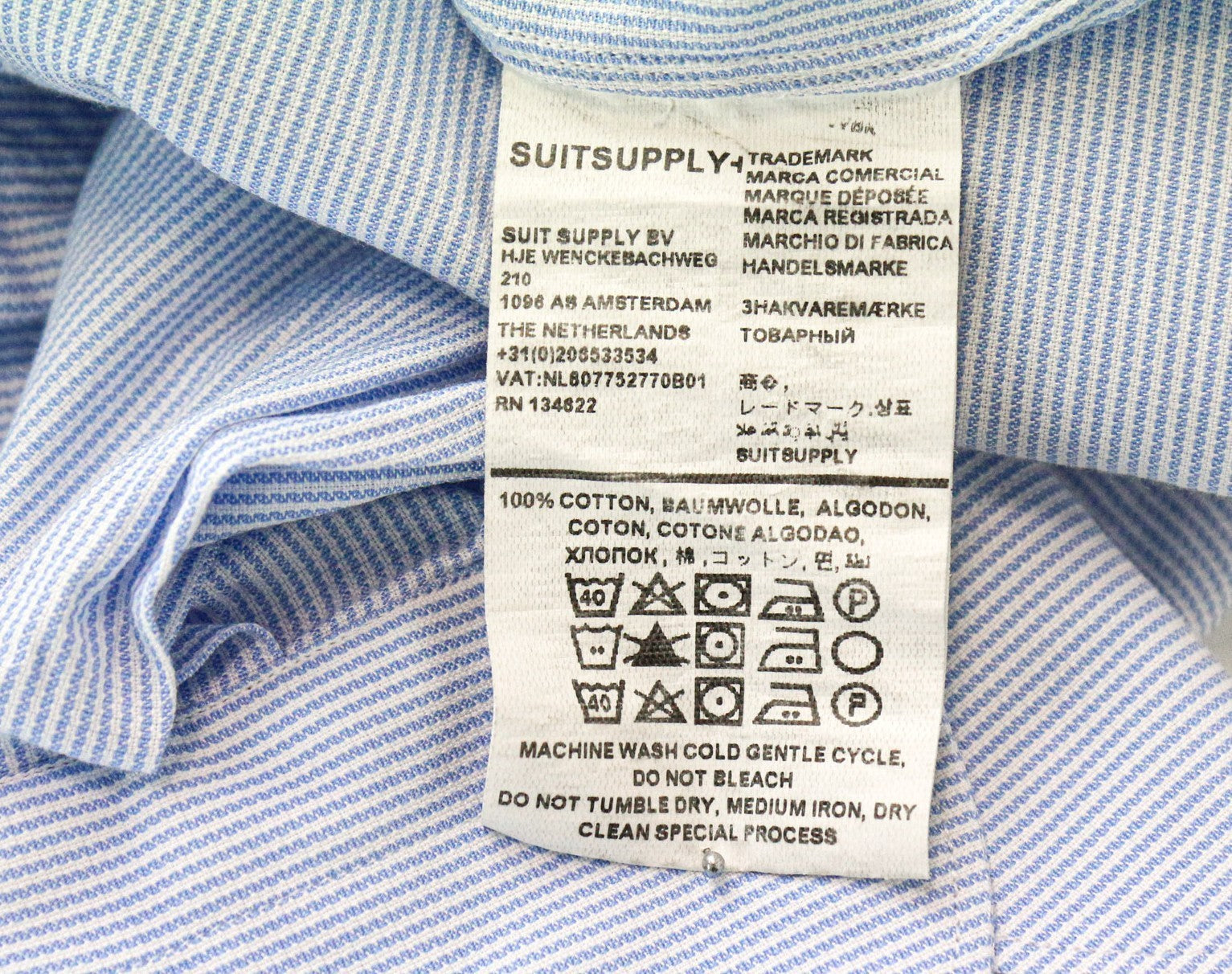 SUITSUPPLY Men's Formal Shirt 43L/17L Blue Extra Slim Striped Cotton