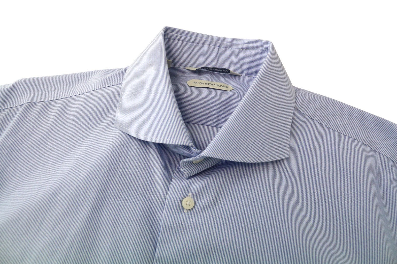 SUITSUPPLY Men's Formal Shirt 41.7/16L Blue Striped Extra Slim Pure Cotton