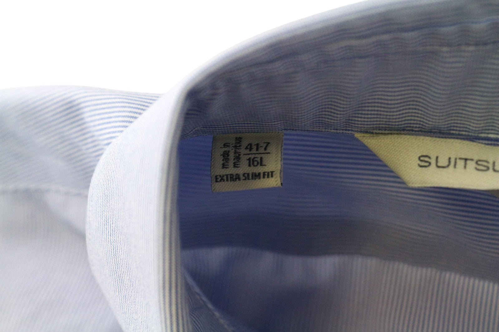 SUITSUPPLY Men's Formal Shirt 41.7/16L Blue Striped Extra Slim Pure Cotton