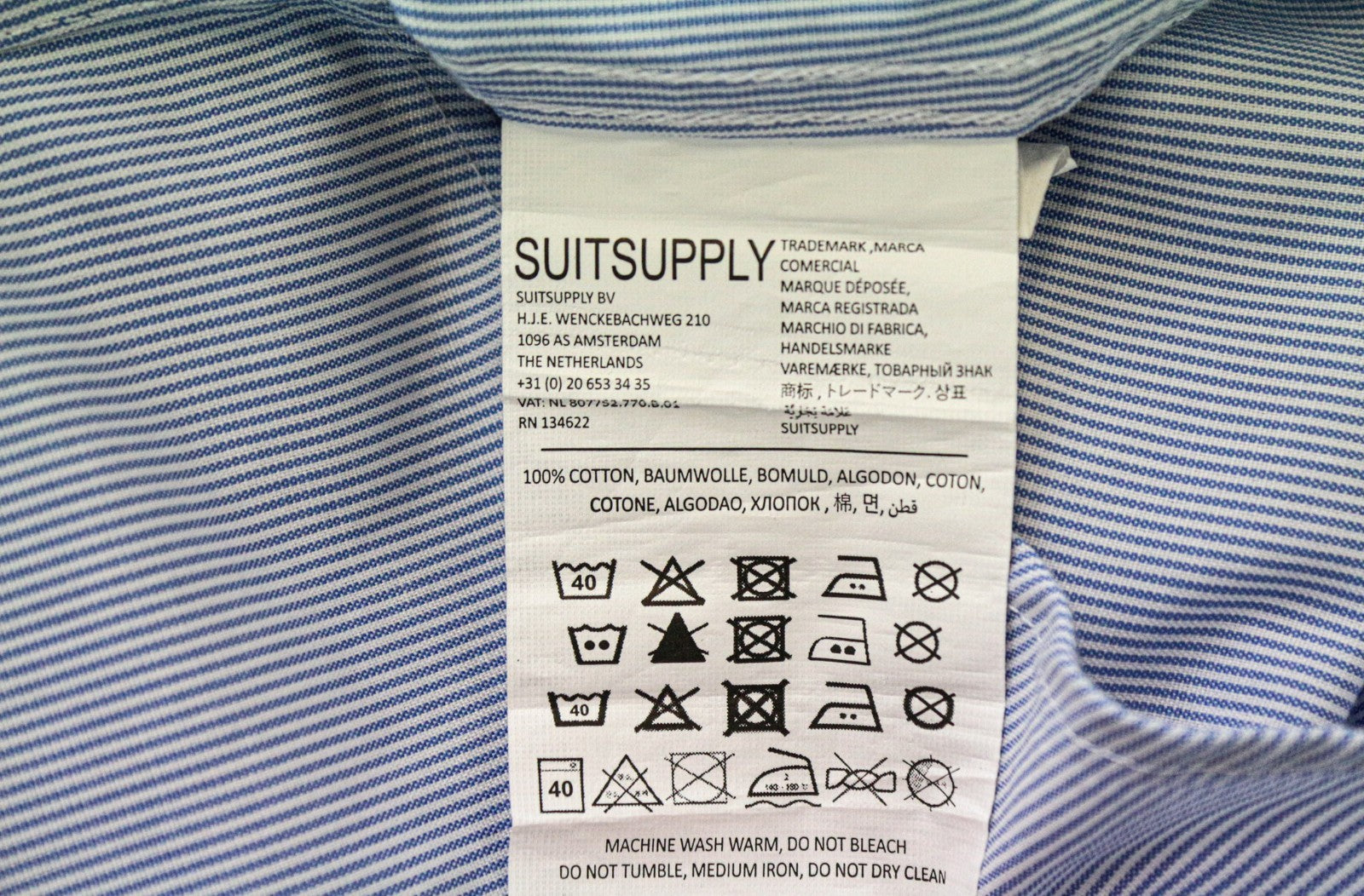 SUITSUPPLY Men's Formal Shirt 41.7/16L Blue Striped Extra Slim Pure Cotton