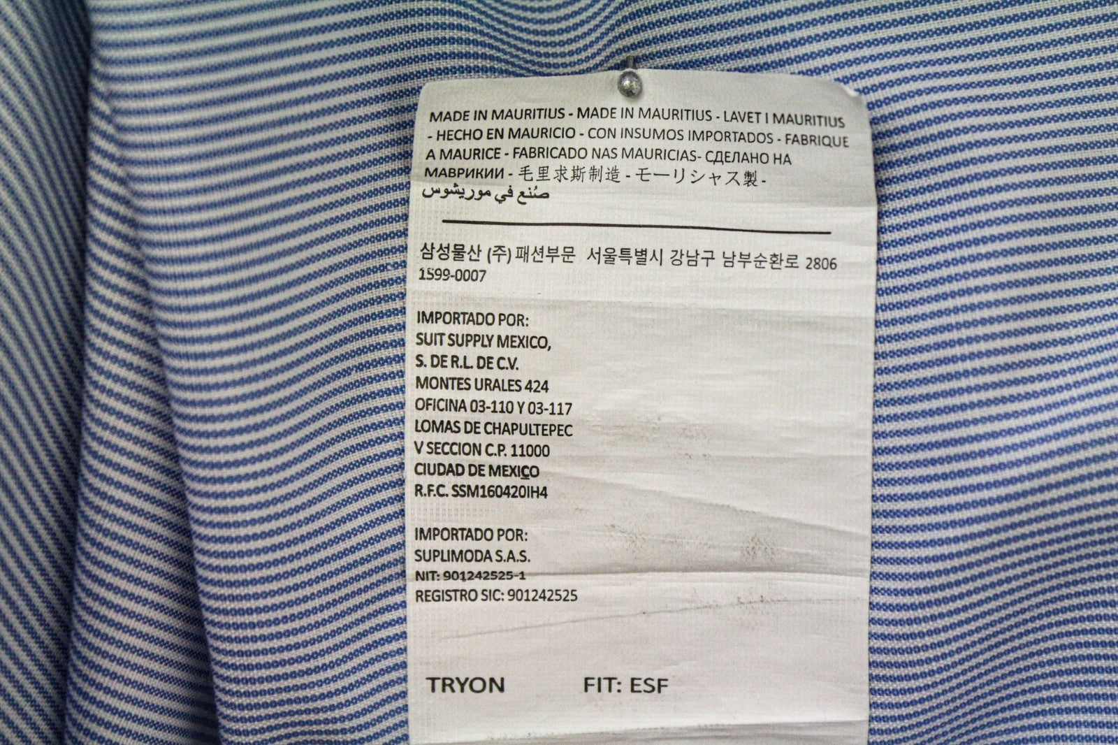 SUITSUPPLY Men's Formal Shirt 41.7/16L Blue Striped Extra Slim Pure Cotton