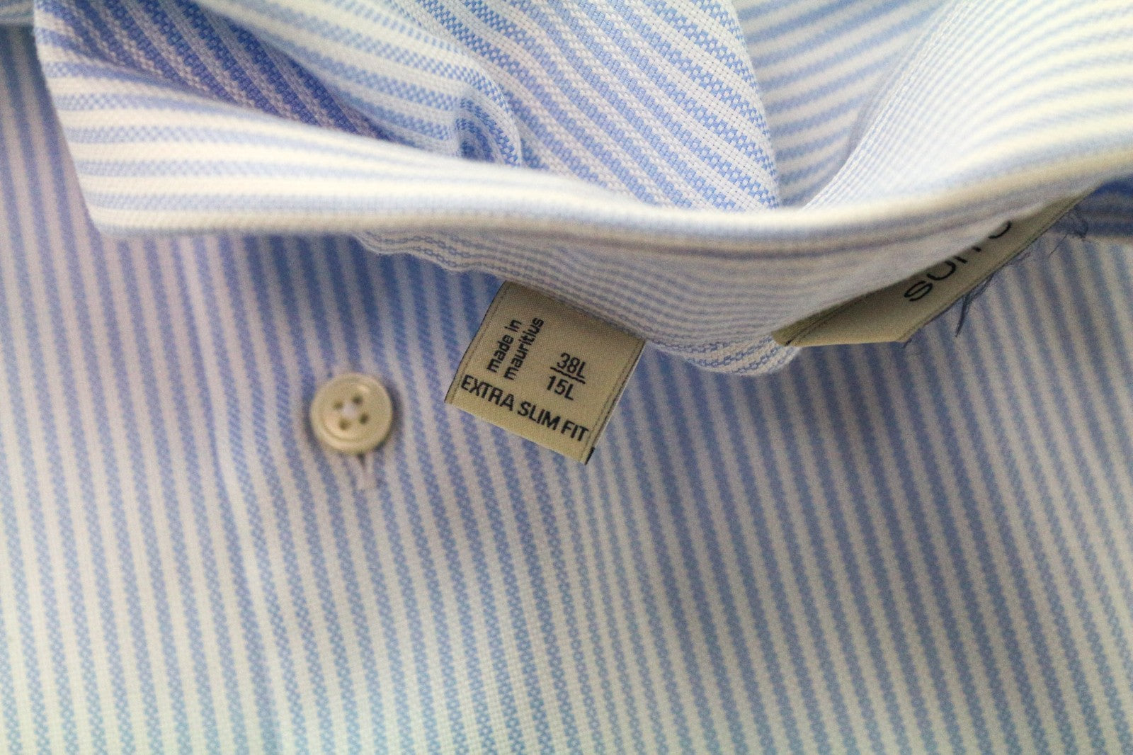 SUITSUPPLY vyriški formalūs marškinėliai, 38L/15L, mėlyni dryžuoti, ypač ploni, grynos medvilnės 