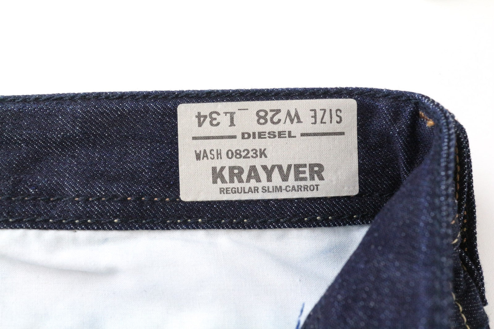 DIESEL Krayver 0823K Men's Slim Carrot Jeans W28/L34 Blue Pure Cotton Denim