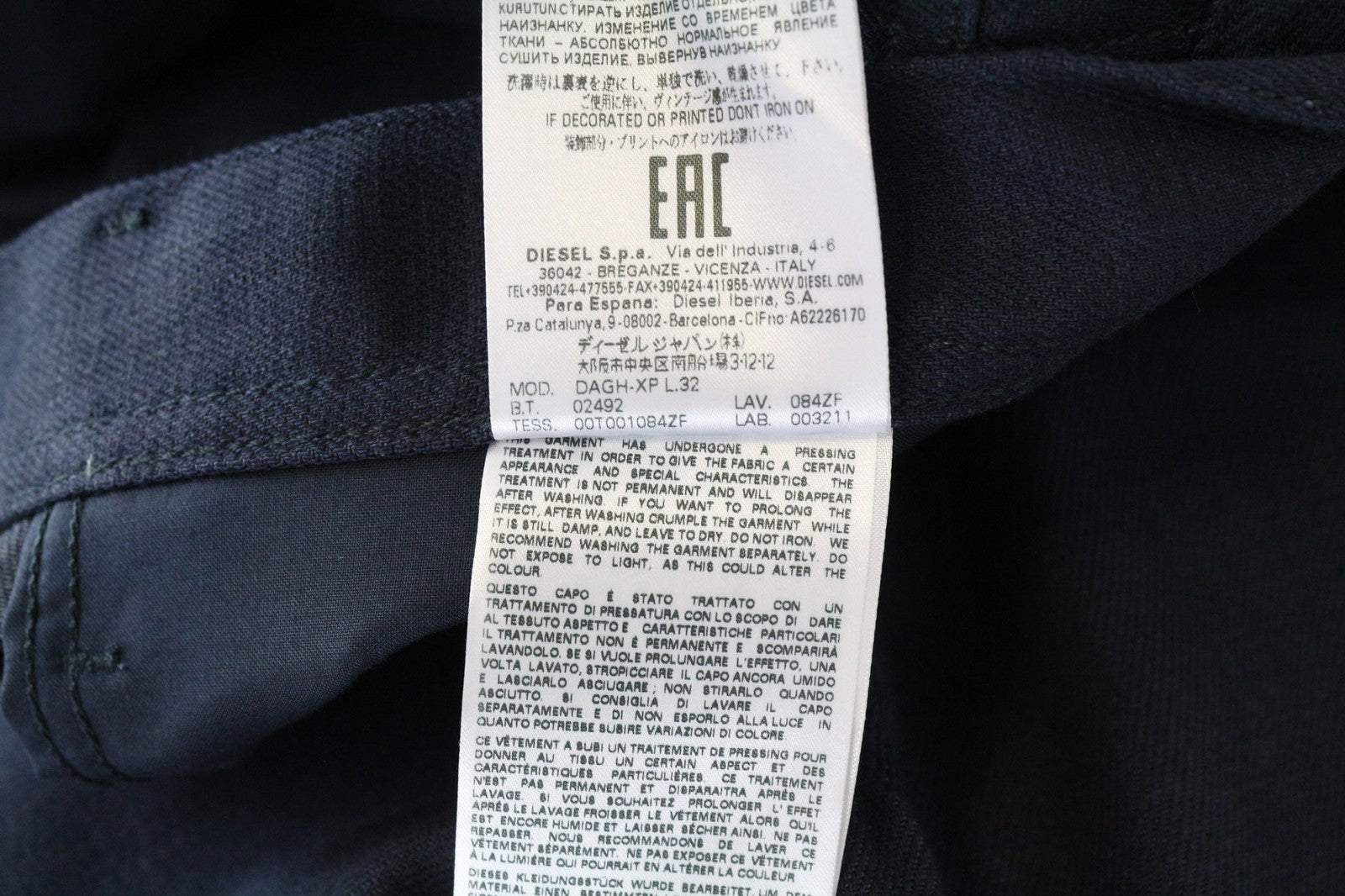 DIESEL Dagh-XP 084ZF Men's Relaxed Straight Jeans W32/L32 Blue Pure Cotton