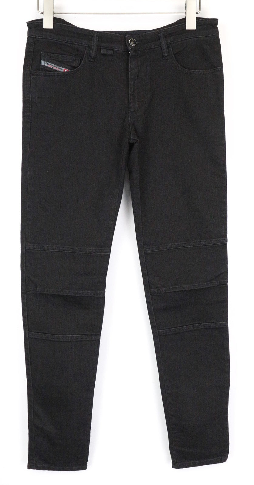 DIESEL De-Cinty 8880R moteriškos juodos aptemptos džinsinės kelnės W30 Biker stiliaus tamprūs džinsai su plyšiais iki kelių 