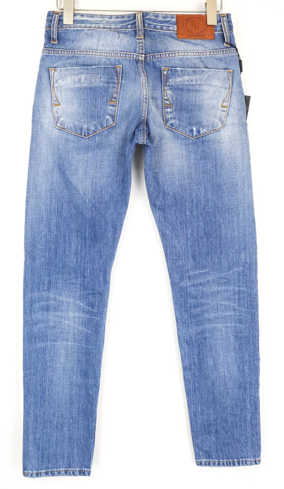 TAKESHY KUROSAWA Men's Slim Jeans W30 Blue Pure Cotton Button Fly Distressed